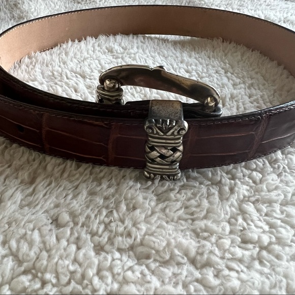 Brighton brown leather croco belt silver hardware M - Picture 8 of 8